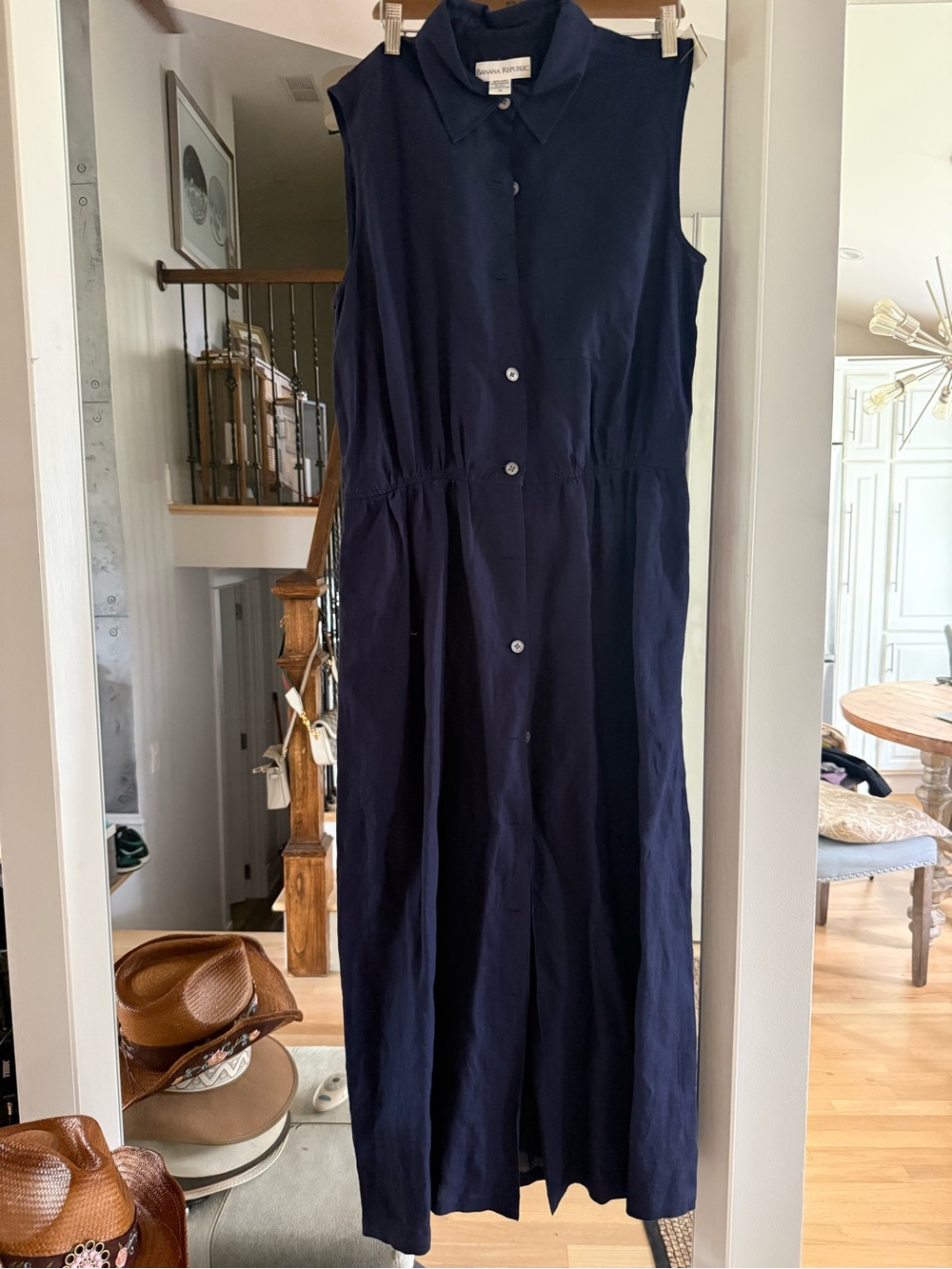 Banana Republic linen shirt dress maxi navy 14 - Picture 4 of 10
